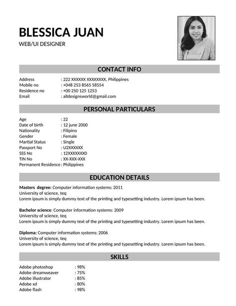 resume format philippines 2021|76+ Resume Template Downloads in PDF & Word .